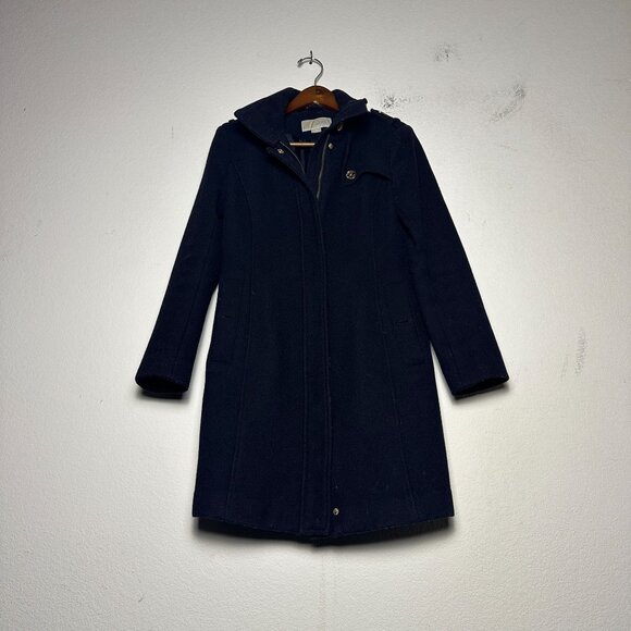 Michael Kors Wool Blend Coat Jacket Women 2P Black Full Zip Outerwear Fall Gold - Picture 1 of 16